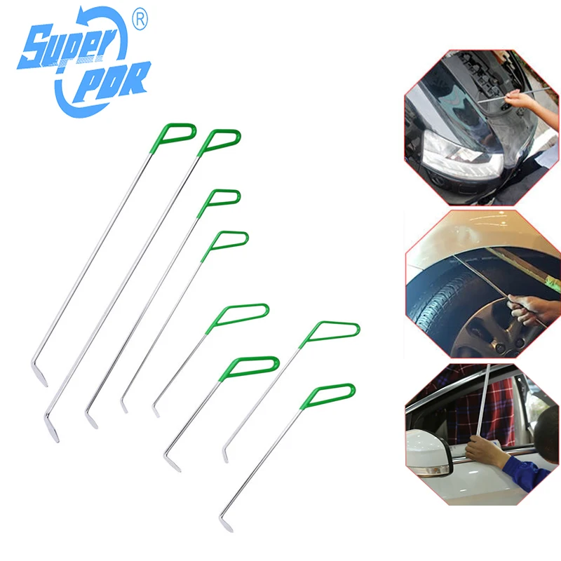 8pcs Car Dent Repair Hooks Stainless Steel Push Rods Car Body Dent Removal Crowbar Kit for Automotive Dent Repair Tools Kits