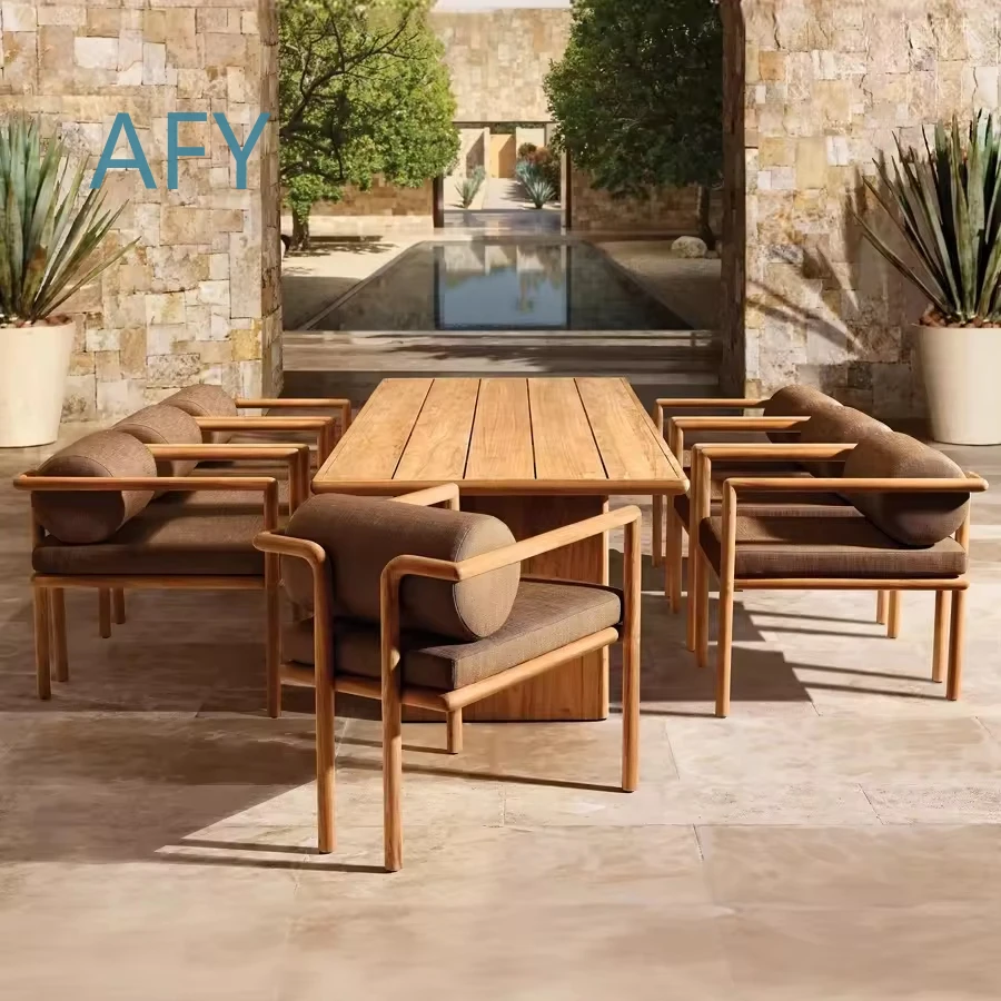 Outdoor Wooden Dining Table and Chairs Set for Garden Patio Courtyard Balcony Backyard Modern Leisure Furniture for Home