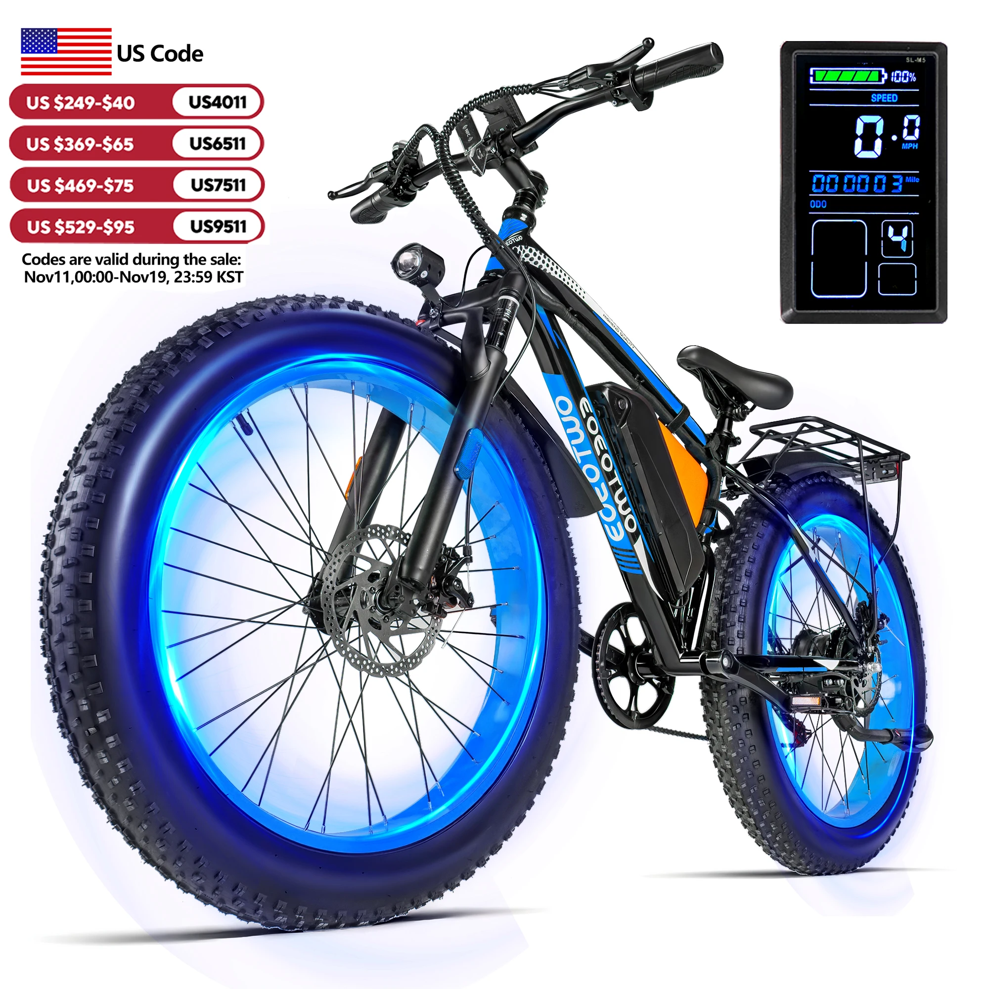 

EOEOTWO E02 Electric Bike for Adults 26'' Fat Tire Mountain E-Bike,1500W Peak Brushless Motor 30MPH,48V20AH Removable Battery
