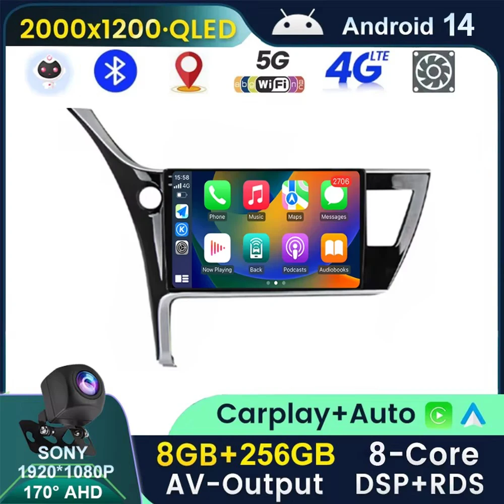 

QLED Android 14 автомобильный радиоприемник для Toyota Corolla 11 Auris E180 2017 -2019 Carplay Автомобильный видео плеер навигация Мультимедиа Стерео SWC