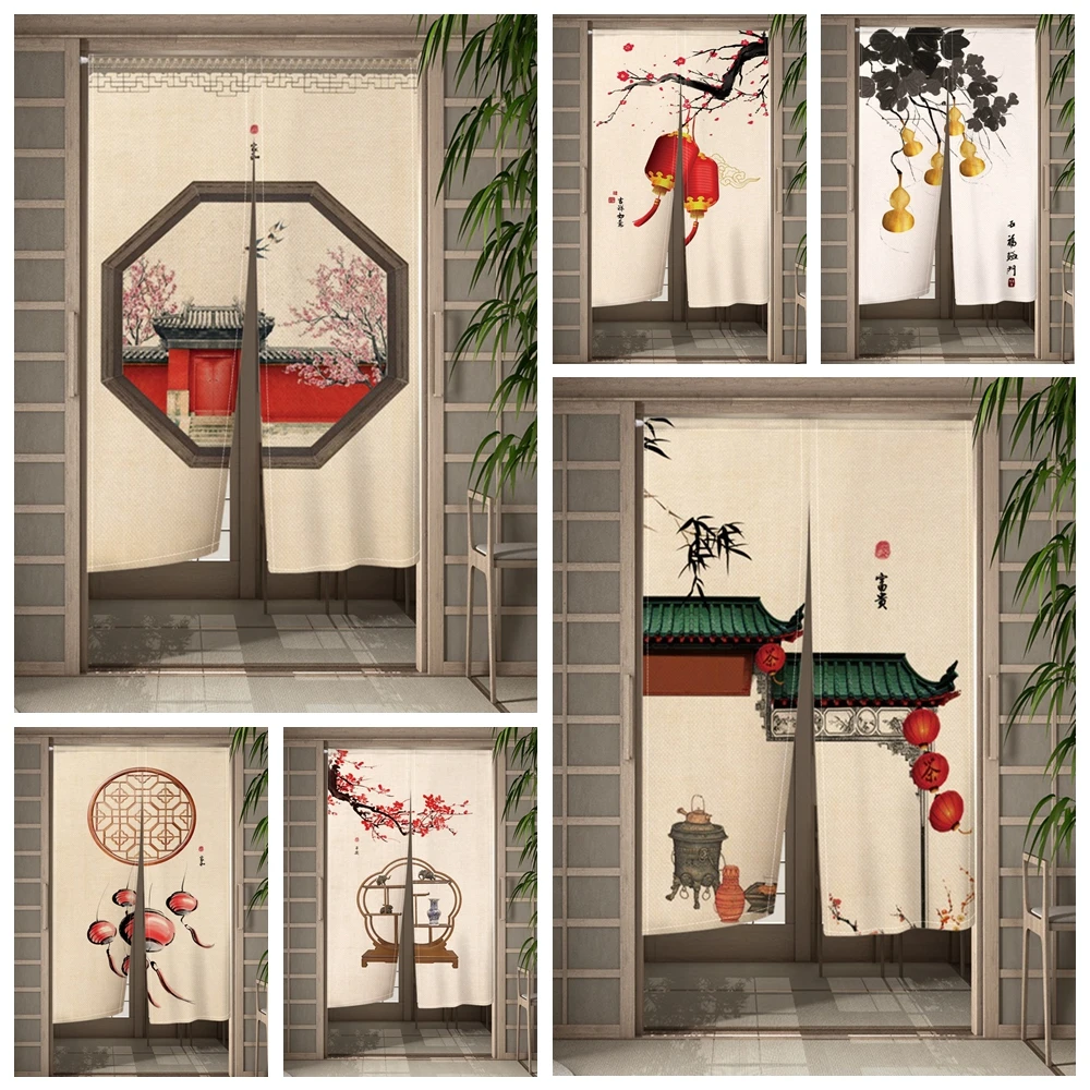 

Chinese Style Scenery Door Curtain Landscape Ink Art Painting Curtain Living Room Japanese Doorway Entrance Hanging Half-Curtain