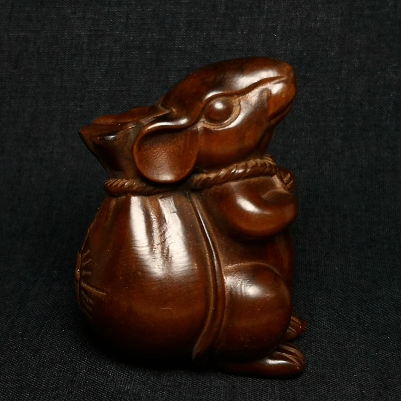 

1919 Antique art Size 2.7 Inch Old Chinese Boxwood Hand carved Mouse Figurine Statue Netsuke Decoration Gift Collectable