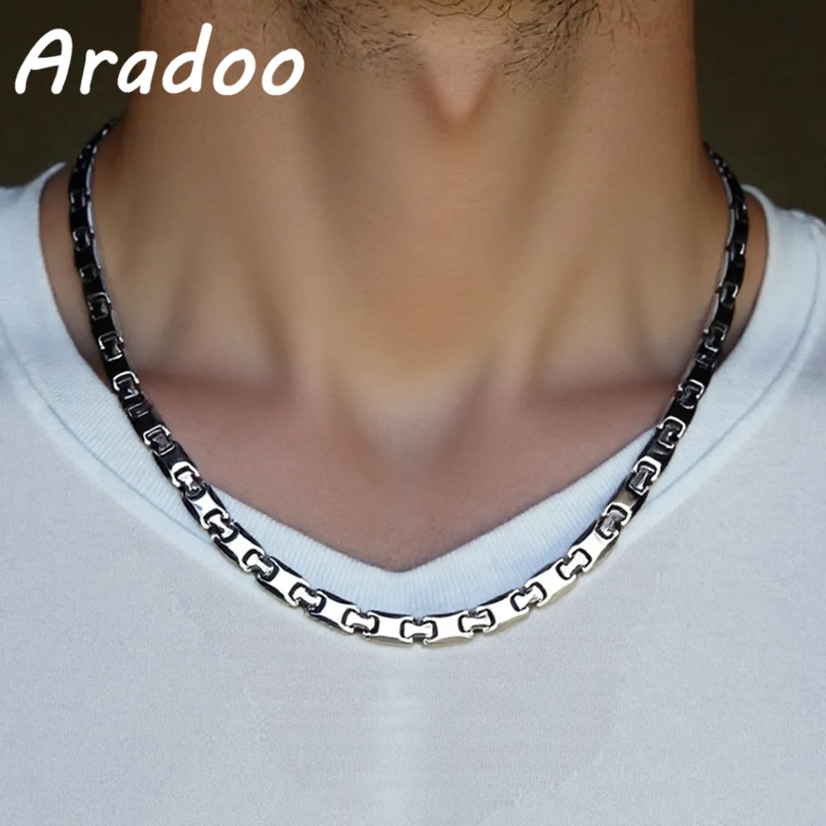 ARADOO Magnetische Halskette aus Titanstahl für Männer/Frauen, bunter, lichtbeständiger Modeschmuck, minimalistisches Luxusdesign