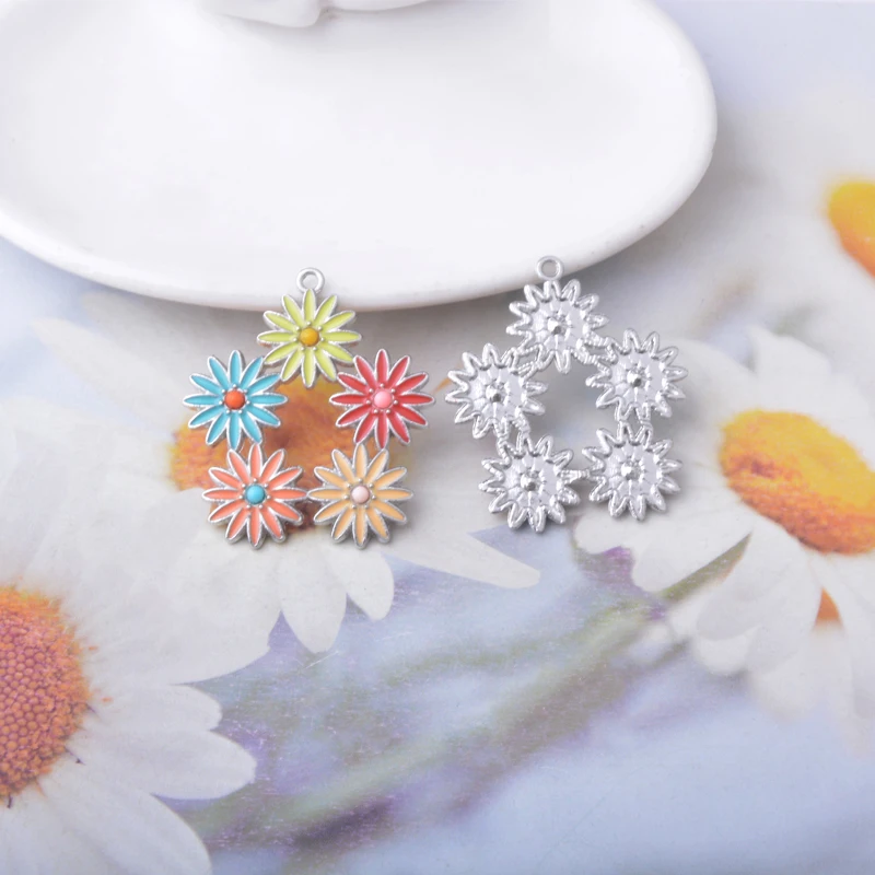10 Stück Boho Zinklegierung Ohrringe Blumenanhänger Retro-Stil Anhänger-Set DIY Damenohrringe – Detail 6