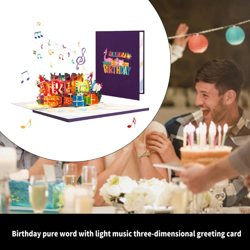 3D Birthday Light Up Music Card Unique Foldable Greetings Card with Envelope Present Card for Family and Friend