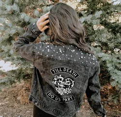 Till Death Do Us Part Black Pearl Jacket Wedding Day Personalized Denim Jacket Gift For Bride Jacket Bridal Shower Custom Bags
