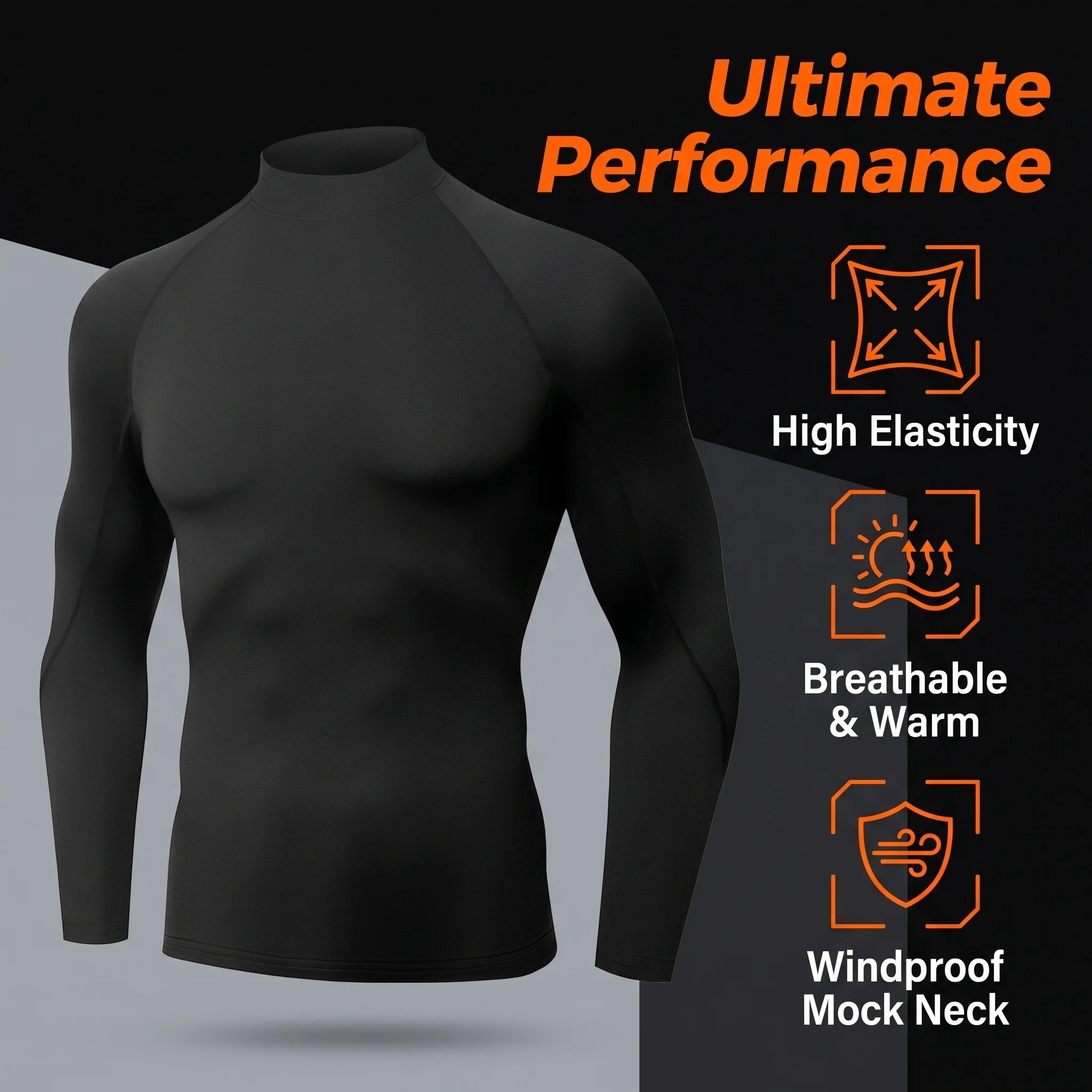 Men High Neck Compression Shirt Long Sleeve Quick Dry Breathable Tight Athletic Base Layer For Gym Fitness Running Training Spor image 3