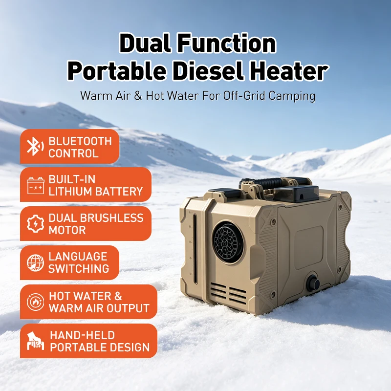 Outdoor Series All in One 5000W 12V 24V 220V Hot Water Supply Dual Brushless Air Heater Built in Battery for RV Heating