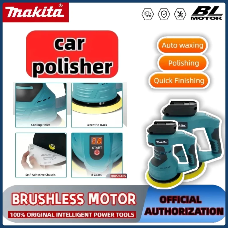 Makita 18V Akumulatorowa polerka samochodowa, elektryczne narzędzie do woskowania i polerowania z 8 regulowanymi prędkościami