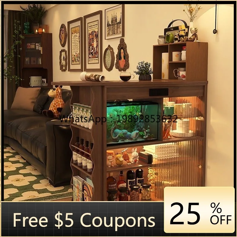 

LYY Bar Table Island Sideboard Integrated Home Use Extendable Living Room Solid Wood Sideboard Walnut Color Partition Cabinet