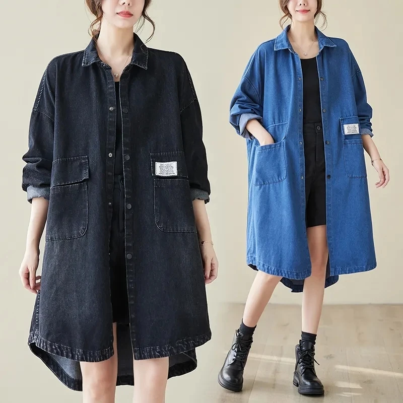

Korean 2025 Autumn Winter Denim Windbreaker Women Literary Vintage Temperament Jeans Coat Female Loose Outerwear JJ565