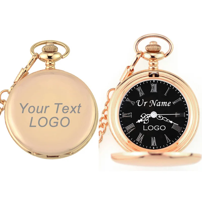 Customize With Your LOGO Name Text Classic Fashion 47MM Fob Chain Smooth Steel Polish Quartz Pocket Watch Mens Pendant Presents