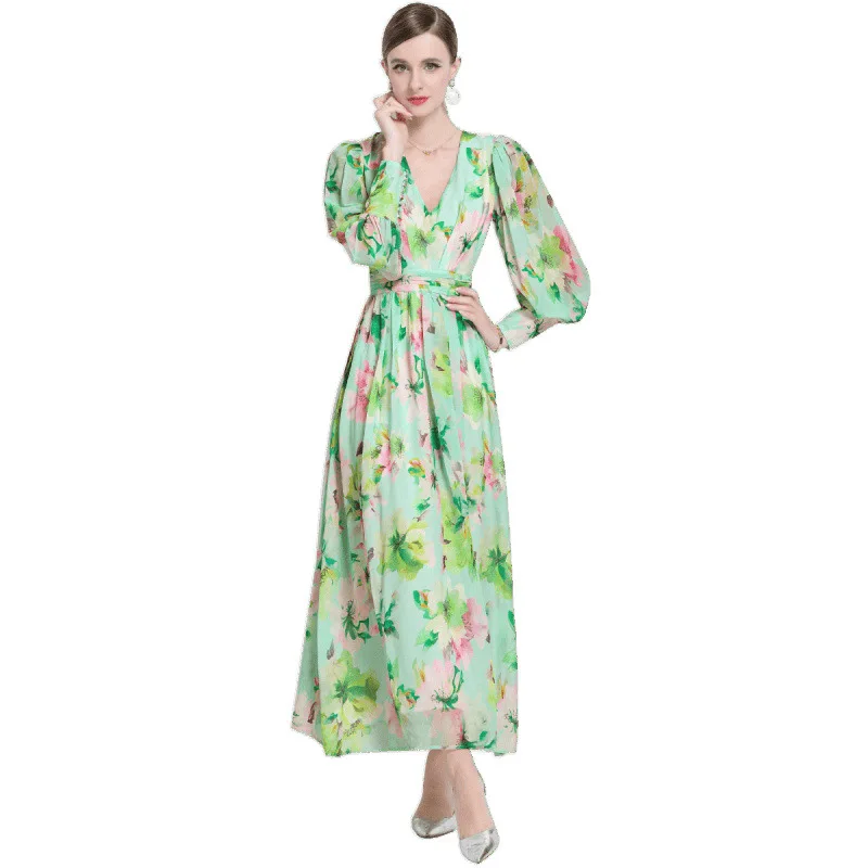 Imprimé fleuri longue Sve Lantern Sve Dr femme Midi V Ne Dr Ele une ligne jupe Maxi Dr été 2025