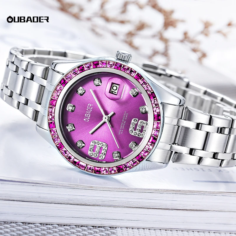 OUBAOER Trendy Woman Dress Heartbeat Series Wristwatch Women's Durable Stainless Steel Strap Waterproof Luxury Quartz Watch