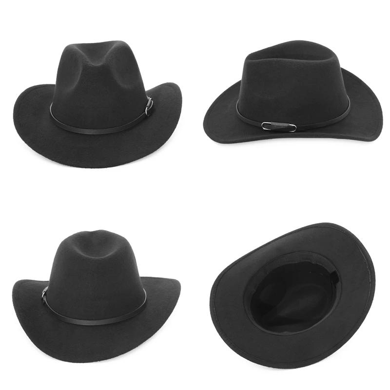 Western Cowboy Hat for Women Men Autumn Winter Ladies Wide Brim Cowgirl Fedora Hat