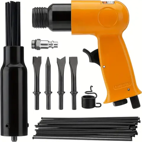 2 in 1 Air Hammer Kit, Air Needle Scaler with 4PCS Pneumatic Chisel Kit, 4500 BPM Pneumatic Tools with 38PCS Replacement Flat-head Descaling Needles