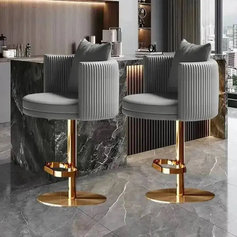 كراسي بار فناء عتيقة معدنية بسيطة ذهبية الحلاقين بيسترو انتظار كراسي بار مكافحة موضة مأدبة أثاث فاخر #2