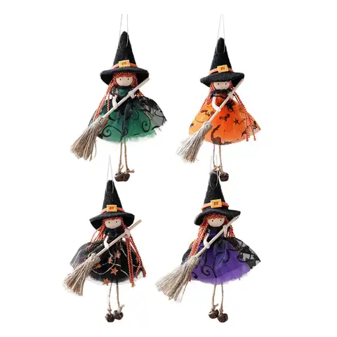 Witch Doll for Good Luck Halloween Pendant Collectible Figurine Hanging Ornaments for Kitchen Haunted House Outdoor