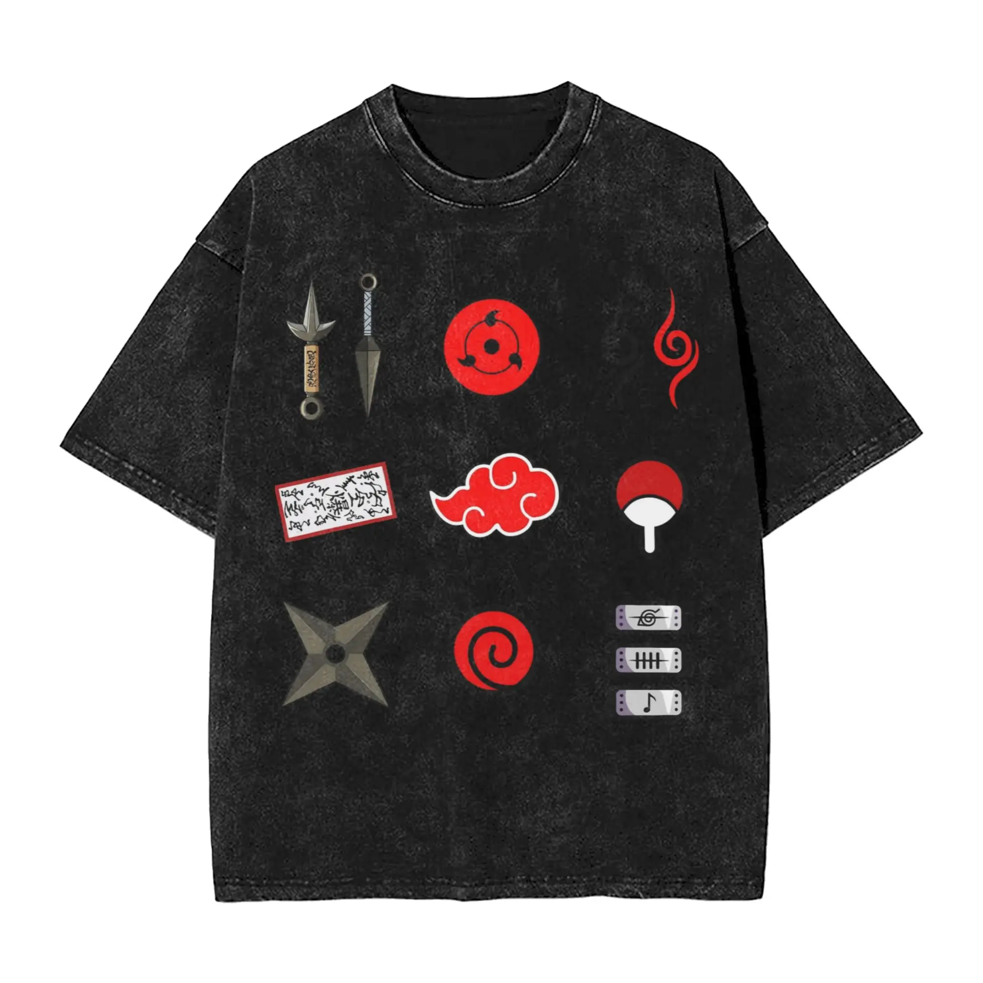 ninja set red cloud Narutoes Anime T Shirts Hip Hop Washed Harajuku T-Shirts Novelty for Men Women Tops Streetwear Printed Tees