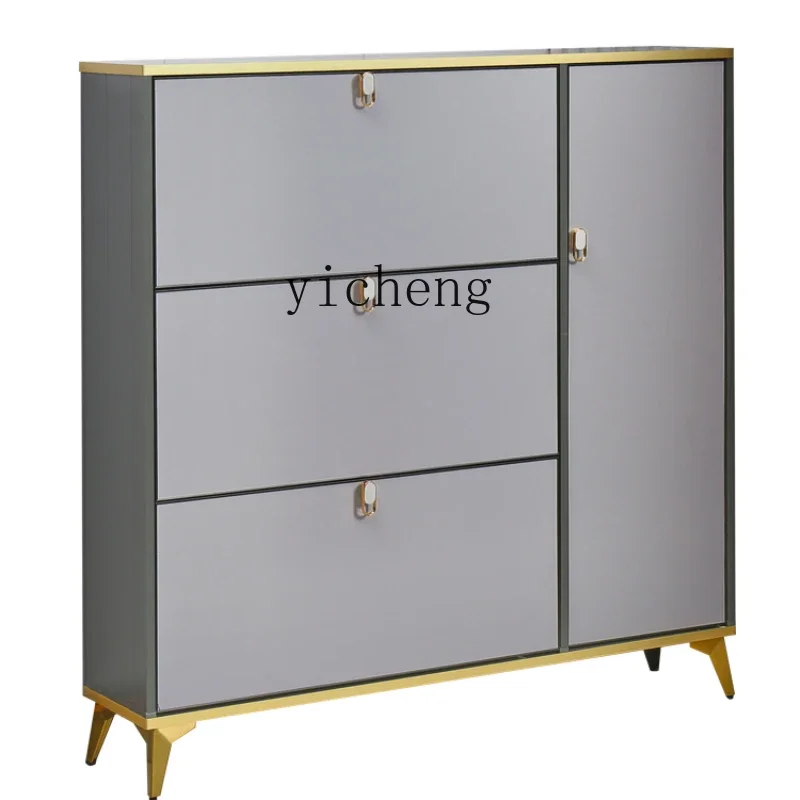 

Tqh storage cabinet light luxury all-aluminum alloy tipping bucket ultra-thin shoe cabinet household