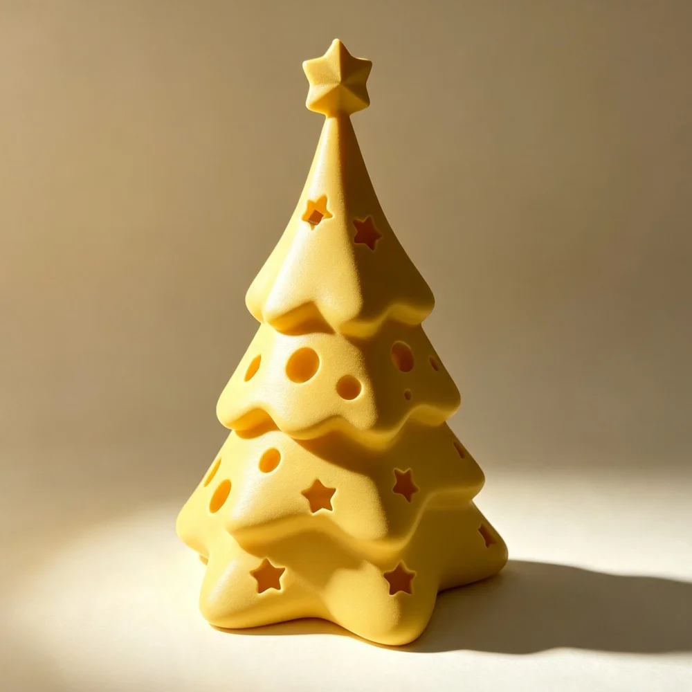 Charming 3D Printed Yellow Star Cutout Christmas Tree Figurine Desktop Ornament For Cute Holiday Season Home Decor Gift