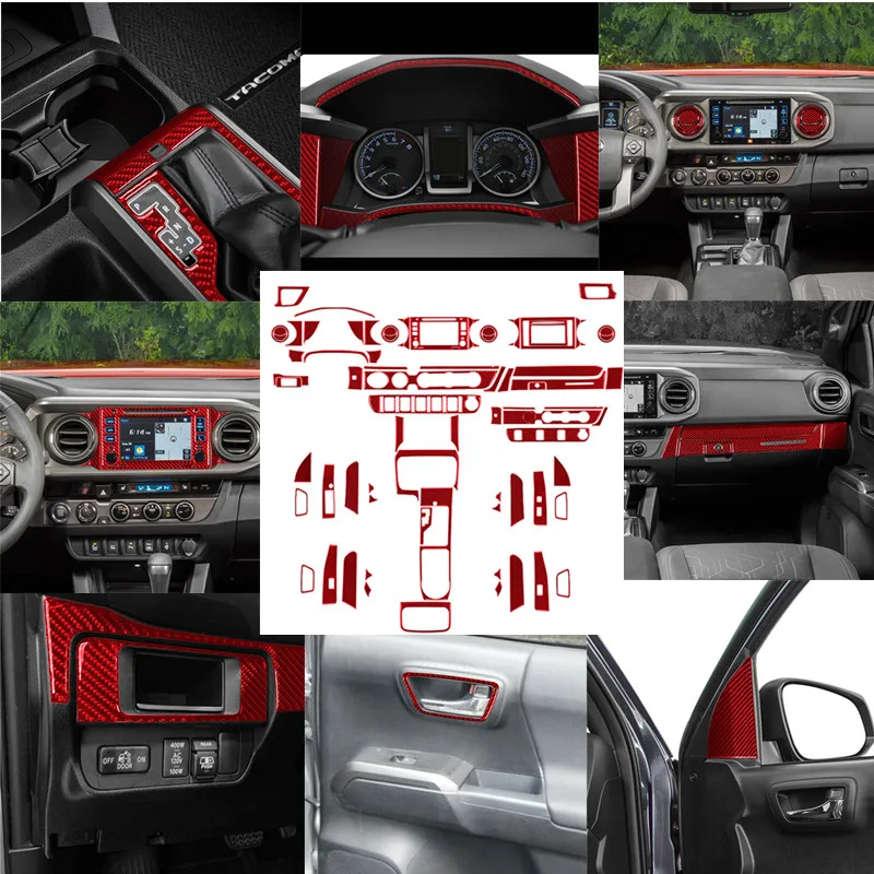 

Car Interior Decoration Protection Carbon Fiber Red Sticker For Toyota Tacoma Double Cab 2016-2021 Styling Accessories