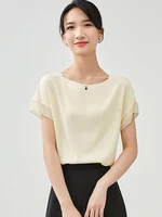 SENTUBILA Elegant Chiffon Blouse Women 2026 Summer Patchwork Short Sleeve O-Neck Simple Loose Straight Chiffon Tops 162VA6570X - Image 4