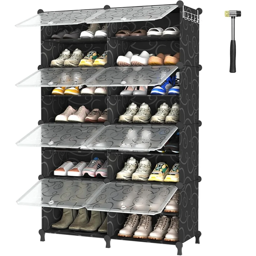 

Shoe Rack, 8 Tier Shoe Storage Cabinet with Door, 32 Pair Shoe Organizer Shelves for Closet Hallway Bedroom Entryway