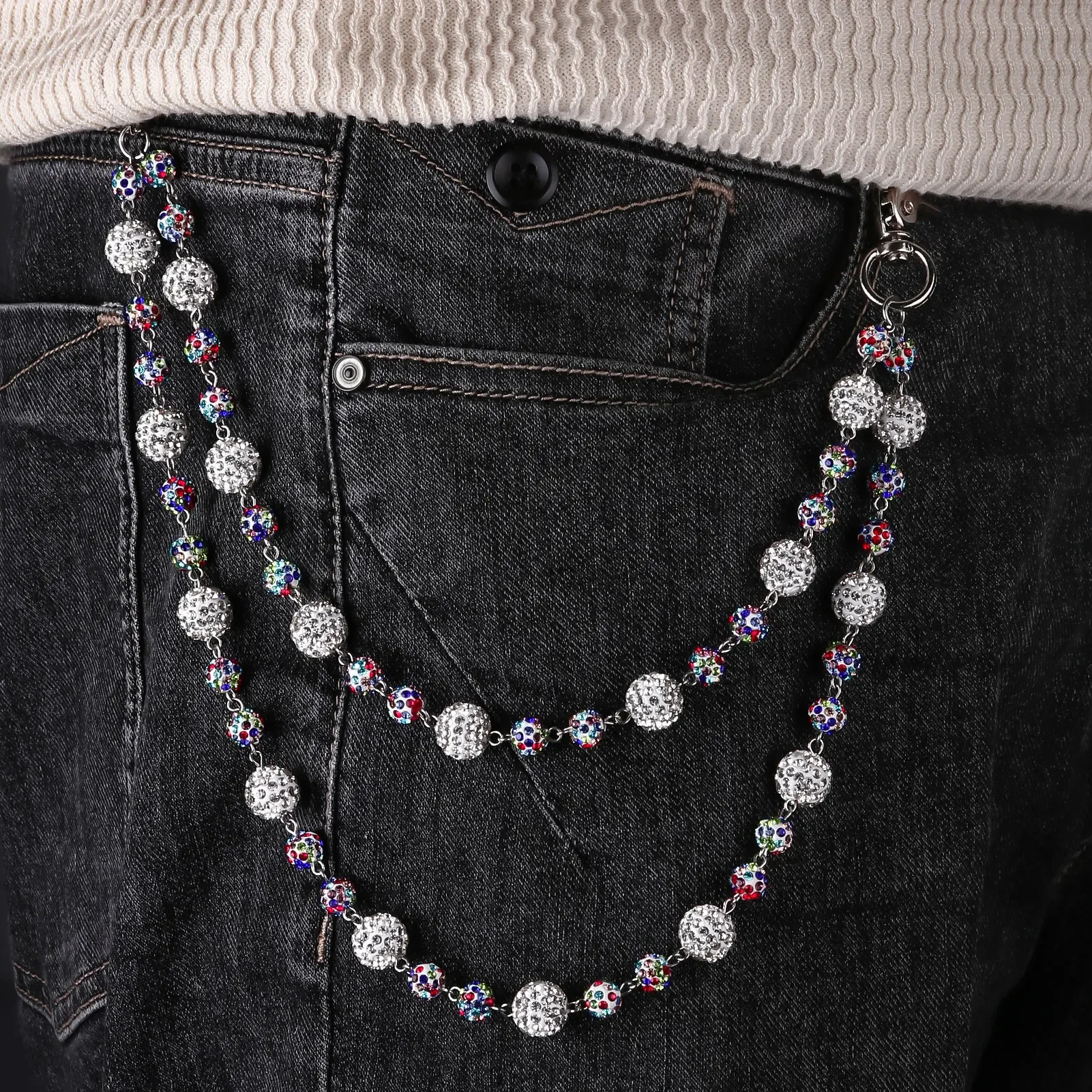 1pc Disco Ball Rhinestone Wallet Chain Hip Hop Fashion Jewelry Pendant Cluster Pants Jean Pocket Belt Chain for Men Gifts