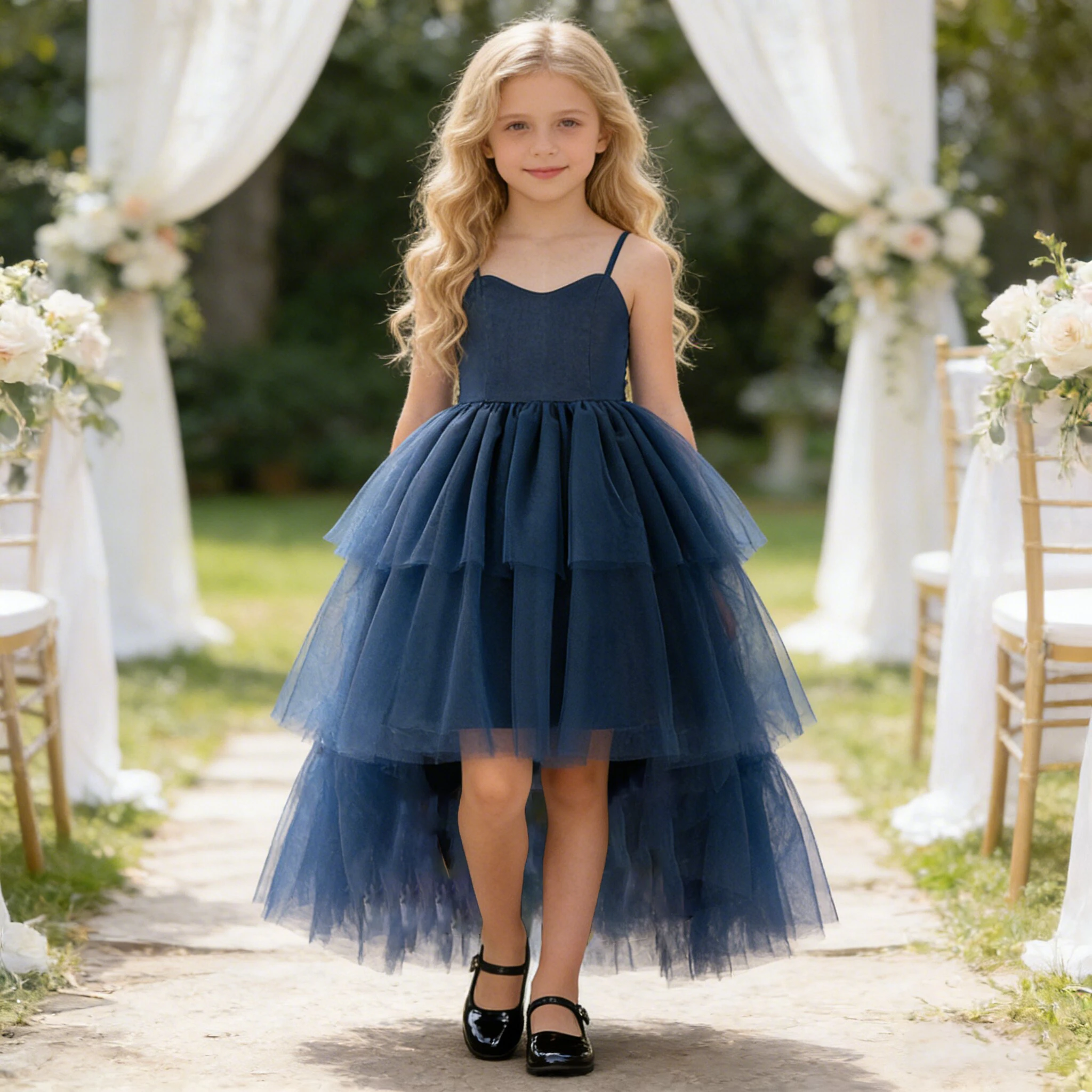Mode Hochzeit Party Mädchen Kleid Elegante Tüll Geburtstag Prinzessin Ballkleider für Mädchen Formale Schleife Brautjungfern Abendkostüme