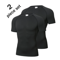 2 Pcs Men's Running Compression T Shirts Quick Dry Soccer Jersey Fitness Jogging Sportswear Gym Sport Short Sleeve Shirt