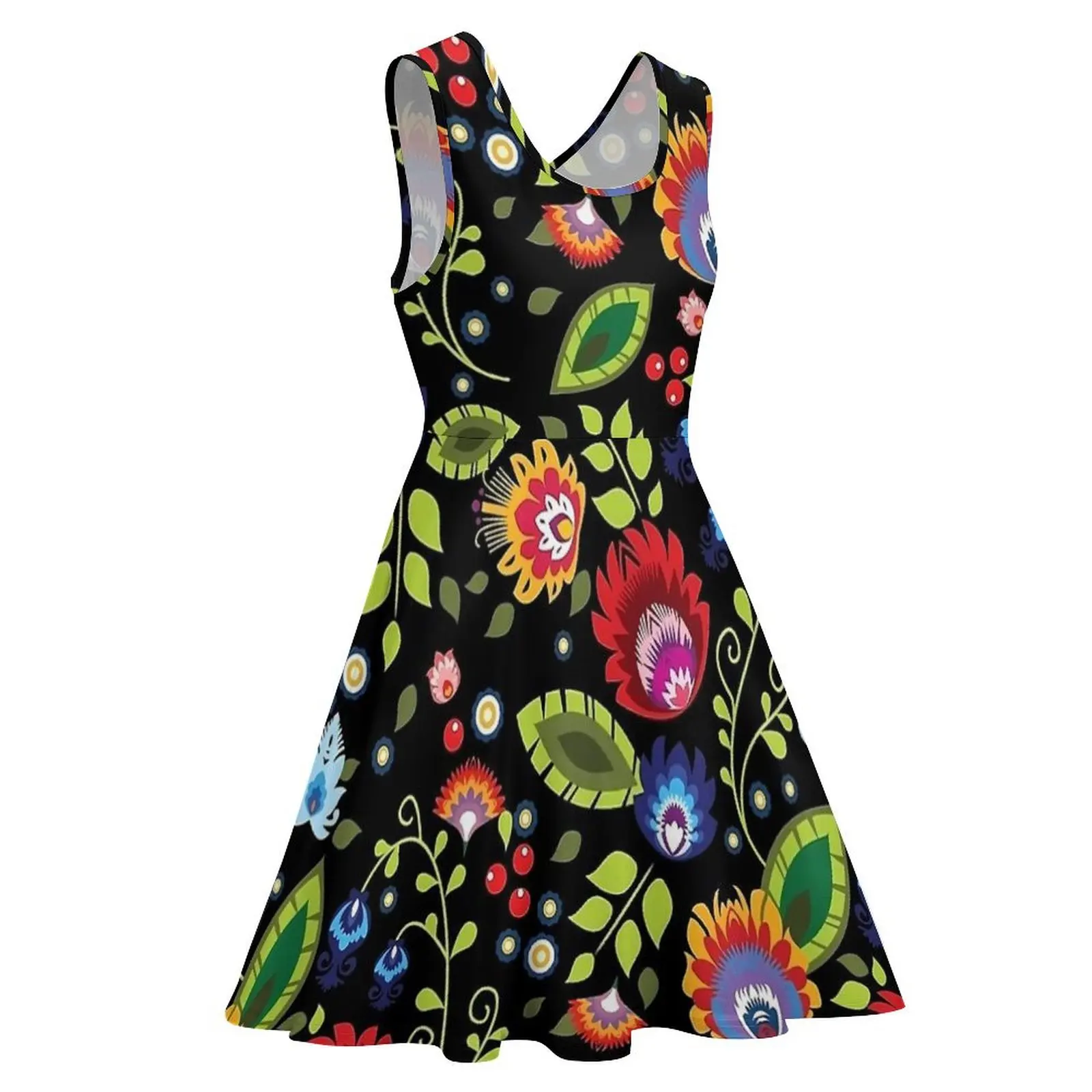 Vestido con estampado Floral de arte popular, Vestidos modernos sin mangas, ropa de calle, vestido de Skate, Vestidos personalizados para mujer, Idea de regalo