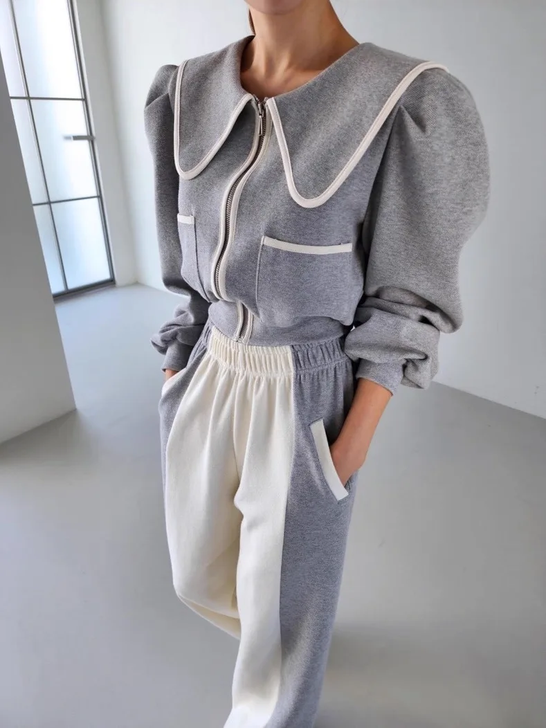 Faionable Double ket ort Felpa Jaet Set di pantaloni casual a gamba dritta invernale da donna a vita alta