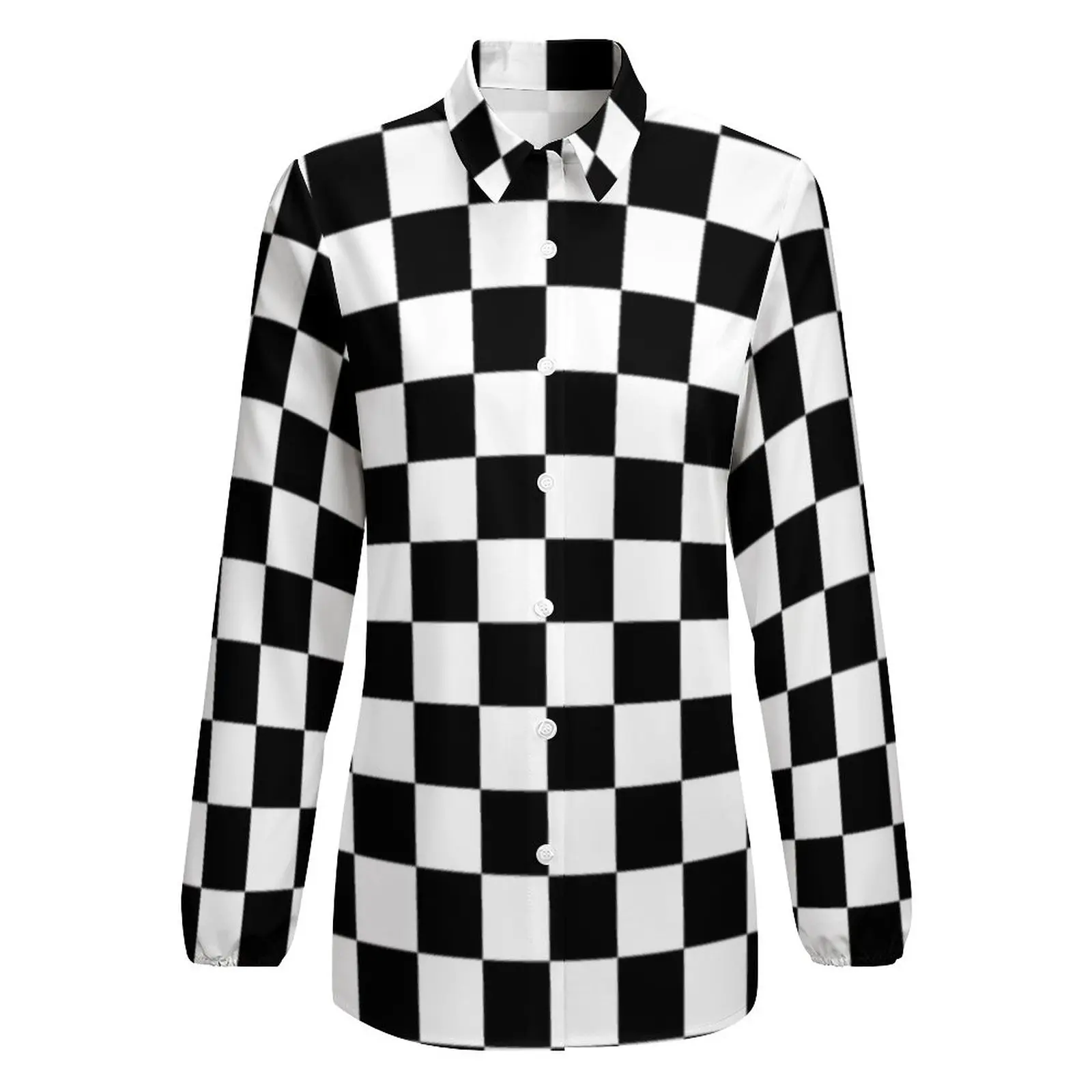 Black Checkerboard Blouse Classic Black and White Checker Office Print Blouses Women Autumn Oversize Long Sleeve Casual Shirts