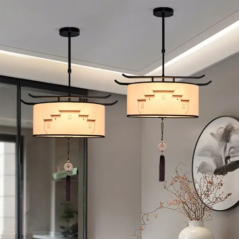 Chinese Style Bedroom Light Simple Creative Zen Antique Tea Room Tea House Fabric Pendant Lamp For Indoor Decoration