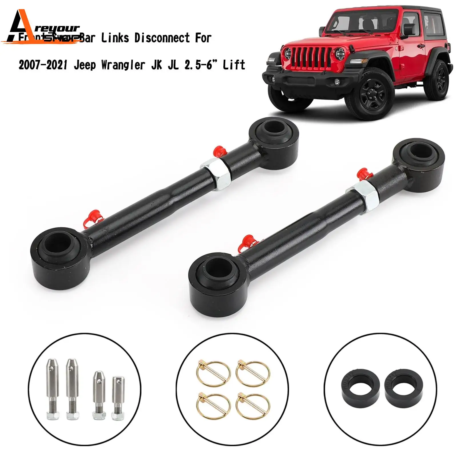 

Areyourshop Front Sway Bar Links Disconnect For Jeep Wrangler JK JL 2.5-6”Lift 2007-2021 Car Auto Parts