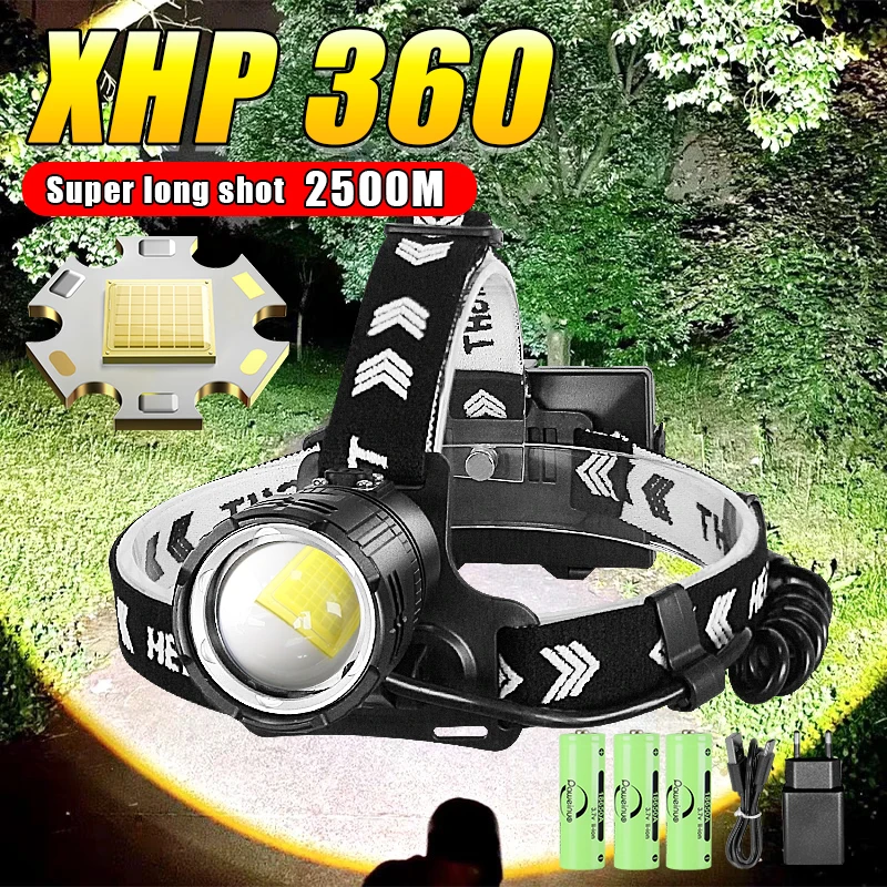 

Super Powerful XHP360 Headlamp 36 Core Rechargeable Headlight High Power Head Flashlight XHP199 Type C Head Lamp Camping Lantern