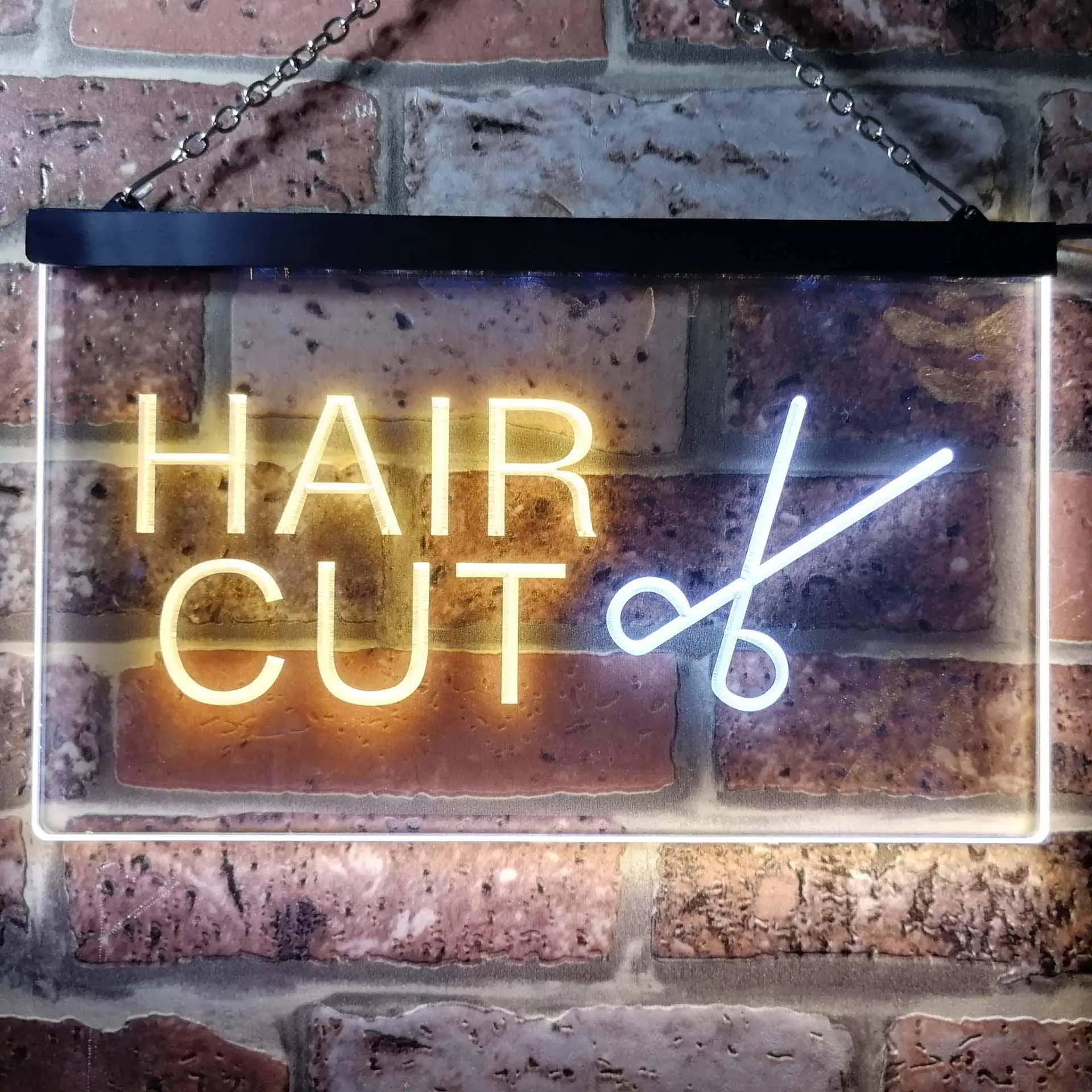 

Hair Cut. with Scissors. Barber Dual Color Led Neon Sign st6-i0031