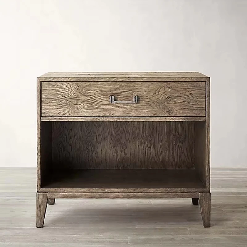Modern luxury style solid wood natural wood grain color rectangular bedroom bedside table