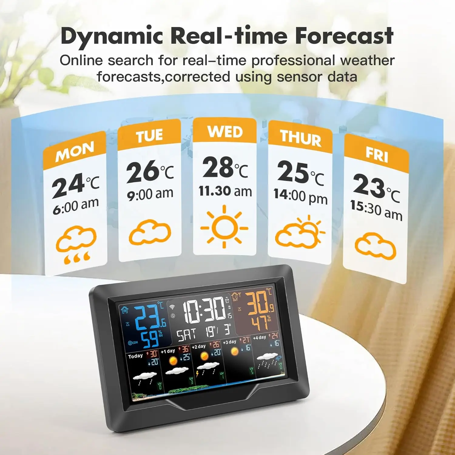 Tuya WIFI Smart Weather Station Alarm Clock with Color Screen Indoor Outdoor Temperature Humidity Monitor Control via App