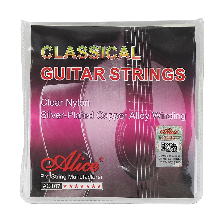 Alice A107-N/H 1st-6th Classical Guitar Strings Set Clear Nylon Core Silver Plated Copper Alloy Wound High/Normal Tension