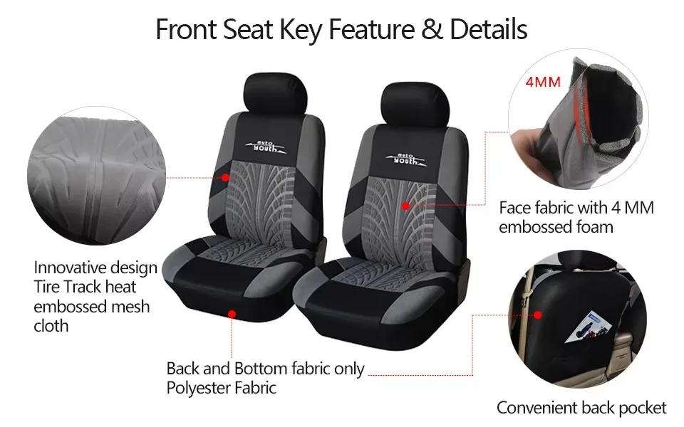 Modische Bestickte Autositzbezüge Set Universell Passend für die Meisten Autos mit Reifenprofil-Detail Styling Autositzschutz Geschenke – Detail 3