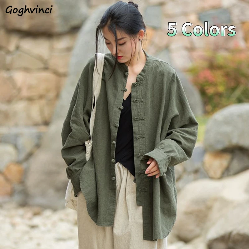 M-5XL Vintage Jackets Women Chinese Style Button Design Pure New Outerwear Simple Loose All-match Elegant Ladies Spring Daily