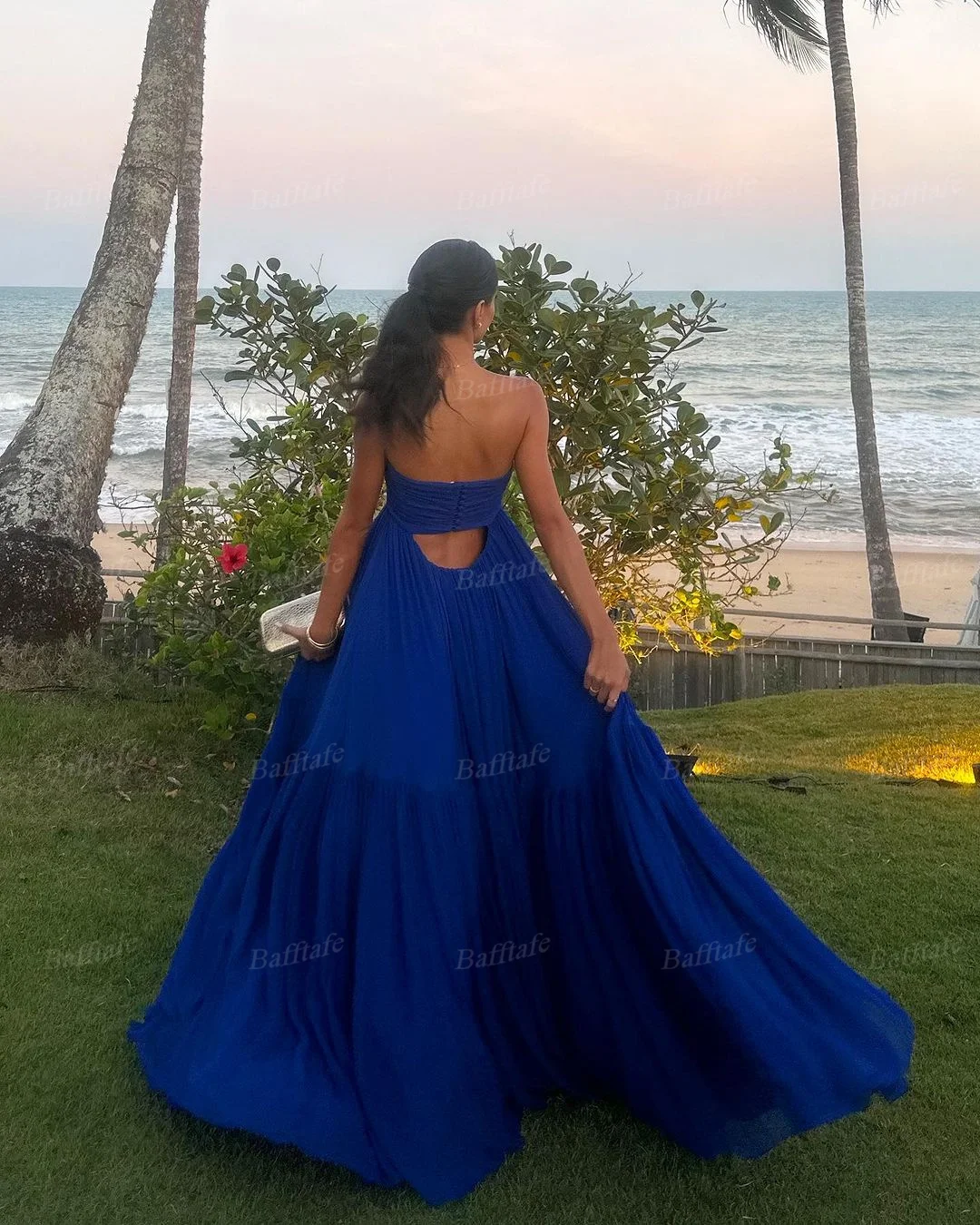 Bafftafe Royal Blue Chiffon Prom Dresses A Line Customized Pleat Women Special Evening Dress Formal Wedding Party Gowns 2024