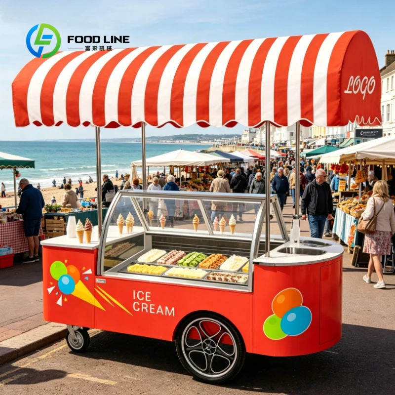 Outdoor Ice Cream Cart Movable Hand Push Ice Cream Cart Commercial Event Promotion Decoration Market Cart Customized