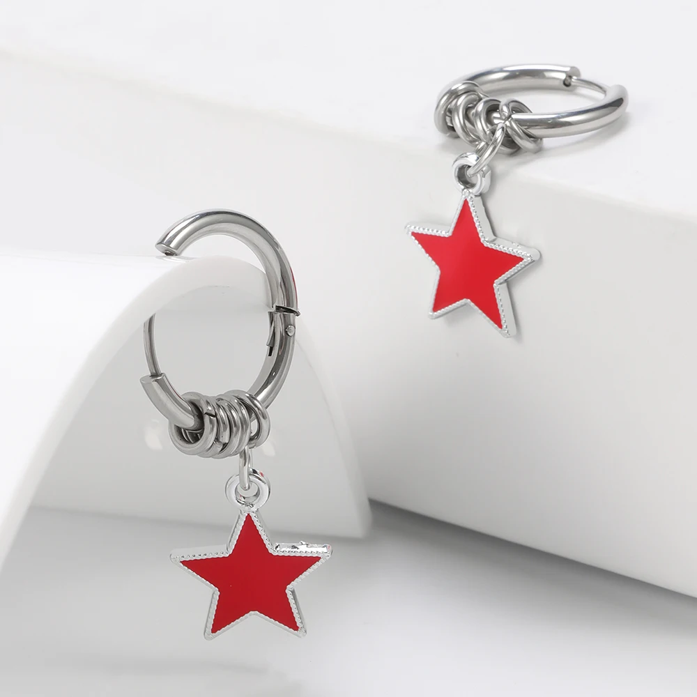 1 pair of stainless steel punk star ring earrings, suitable for women's daily fashion accessories image 4