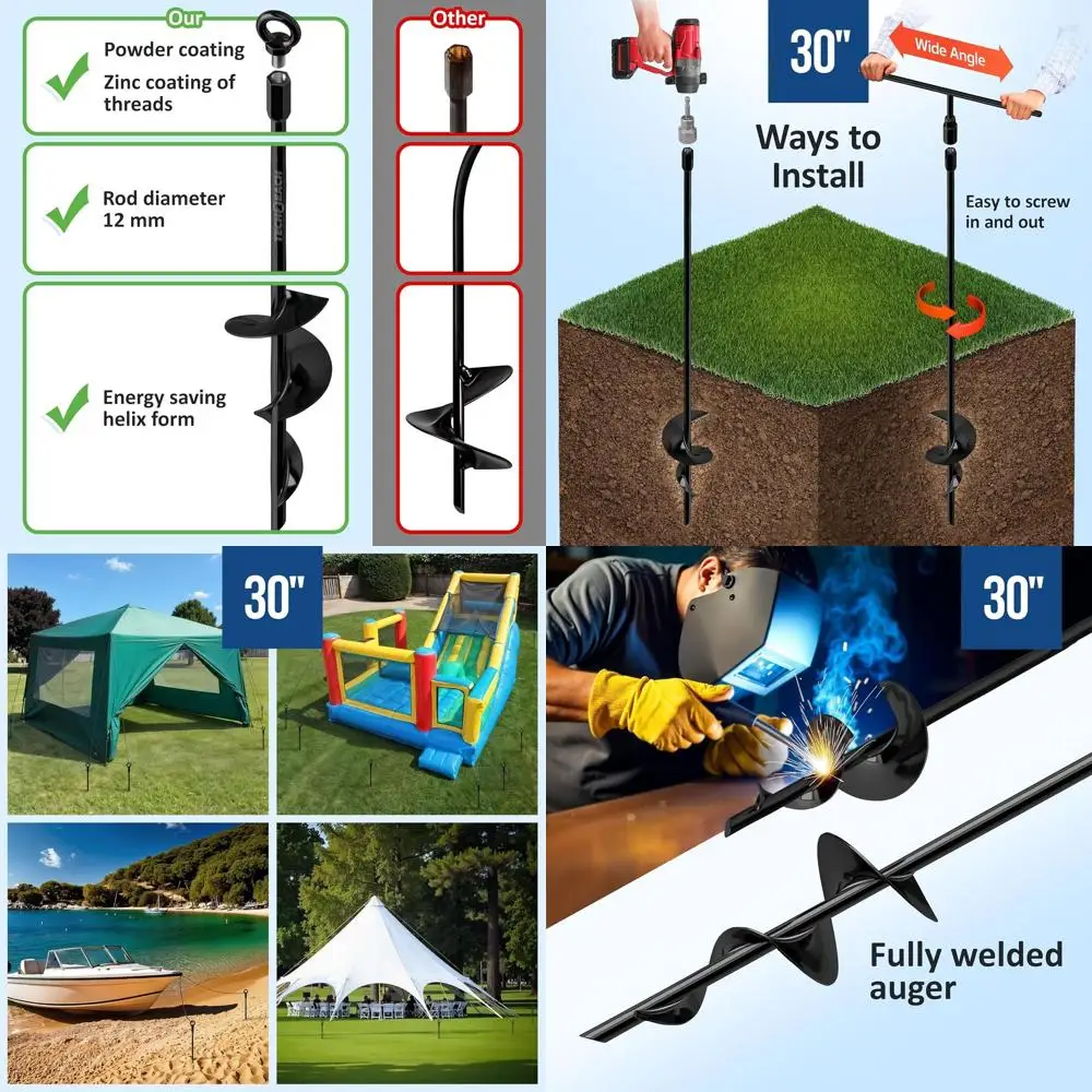 

30-дюймовые сверхпрочные винтовые заземляющие анкеры - Комплект из 4 полностью сварных заземляющих анкеров - Длинные спиральные крепежные стойки для качелей