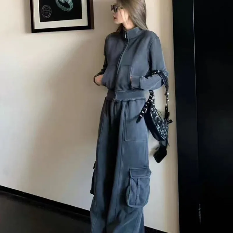Women Drawstring Multi Pocket Cargo Sweatpants Casual Streetwear Wide Leg Sports Pants Spring Autumn