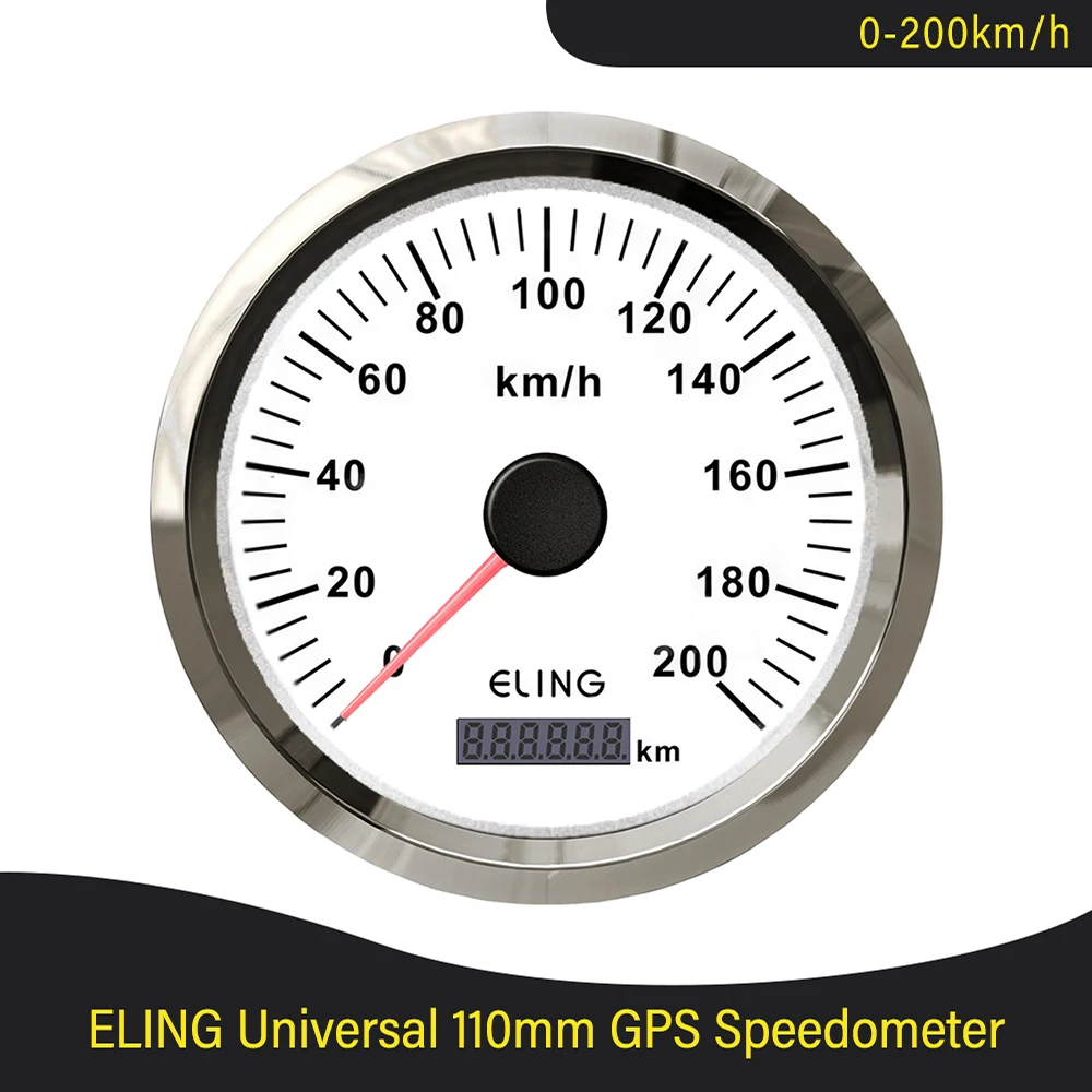 

ELING Waterproof 110mm 0-200km/h GPS Speedometer Speed Gauge Total Mileage with Red/Yellow Backlight 12V/24V for Car Boat Truck