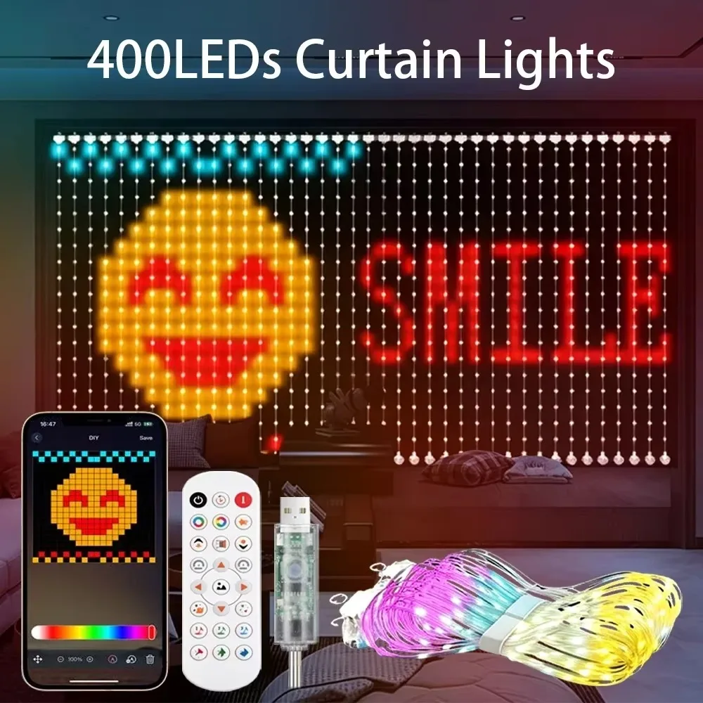 Outdoor Waterproof LED Curtain Lights APP Remote Control for Lawn Pathway Walkway Decor Halloween Horror Party Decoration